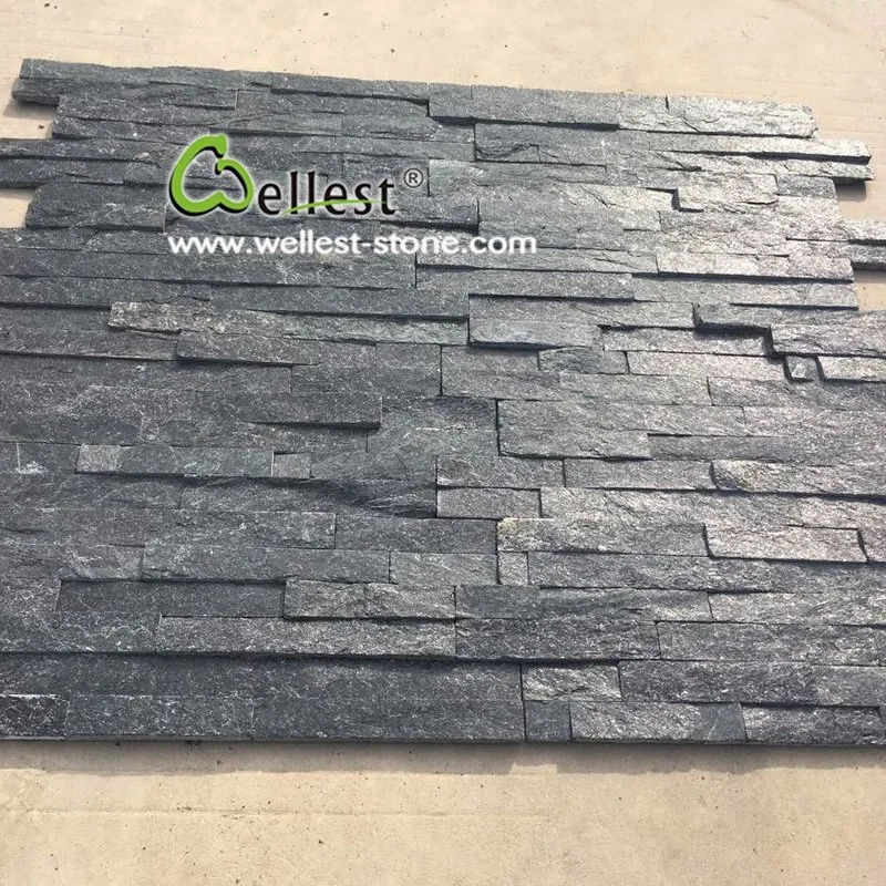 Black Quartzite Cultured Stone Veneer, Cultured Stone Wall Cladding, Ledger Stacked Stone Veneer, Thin Ledgestone Veneer