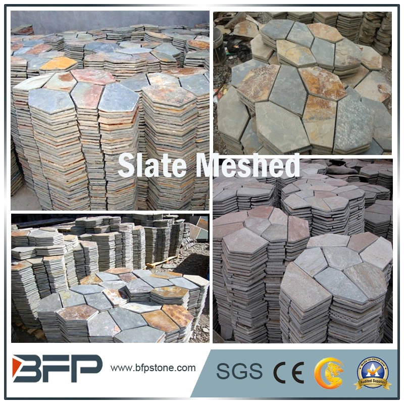 Grey/Black/Yellow Meshed Slate Net Flagstone for Outdoors Paving Tiles