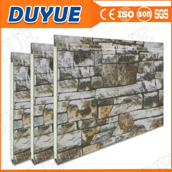 Panel de piedra 3D/Metal tallado PU sándwich de espuma aislamiento de pared prefabricado/tablero de decoración/revestimiento/revestimiento